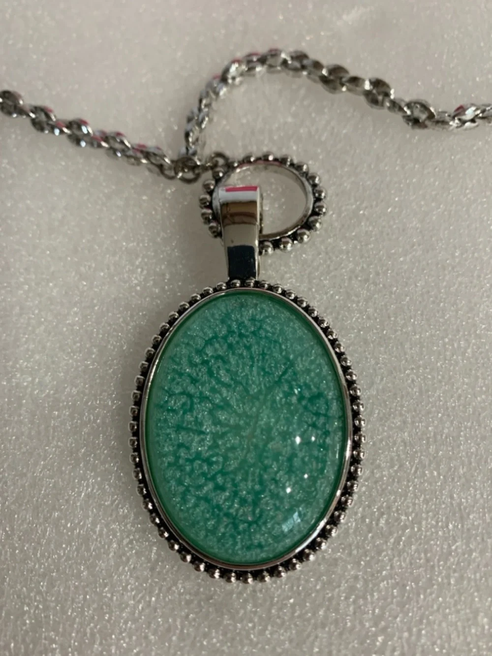 Premier Designs Silver-Tone Necklace with Green Turquoise Oval Pendant - Picture 2 of 4